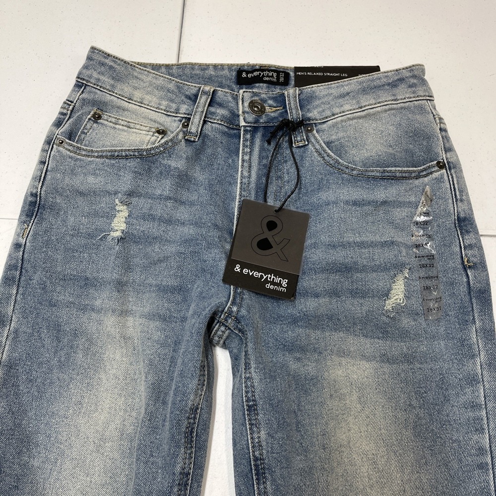 & Everything Denim Jeans Relaxed Straight Leg Size 28/32 Distressed Light Wash - Picture 13 of 16
